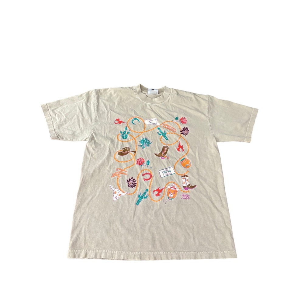 Teddy Fresh Western Graphic T-Shirt Medium Tan Beige Cowboy Lasso USA Made